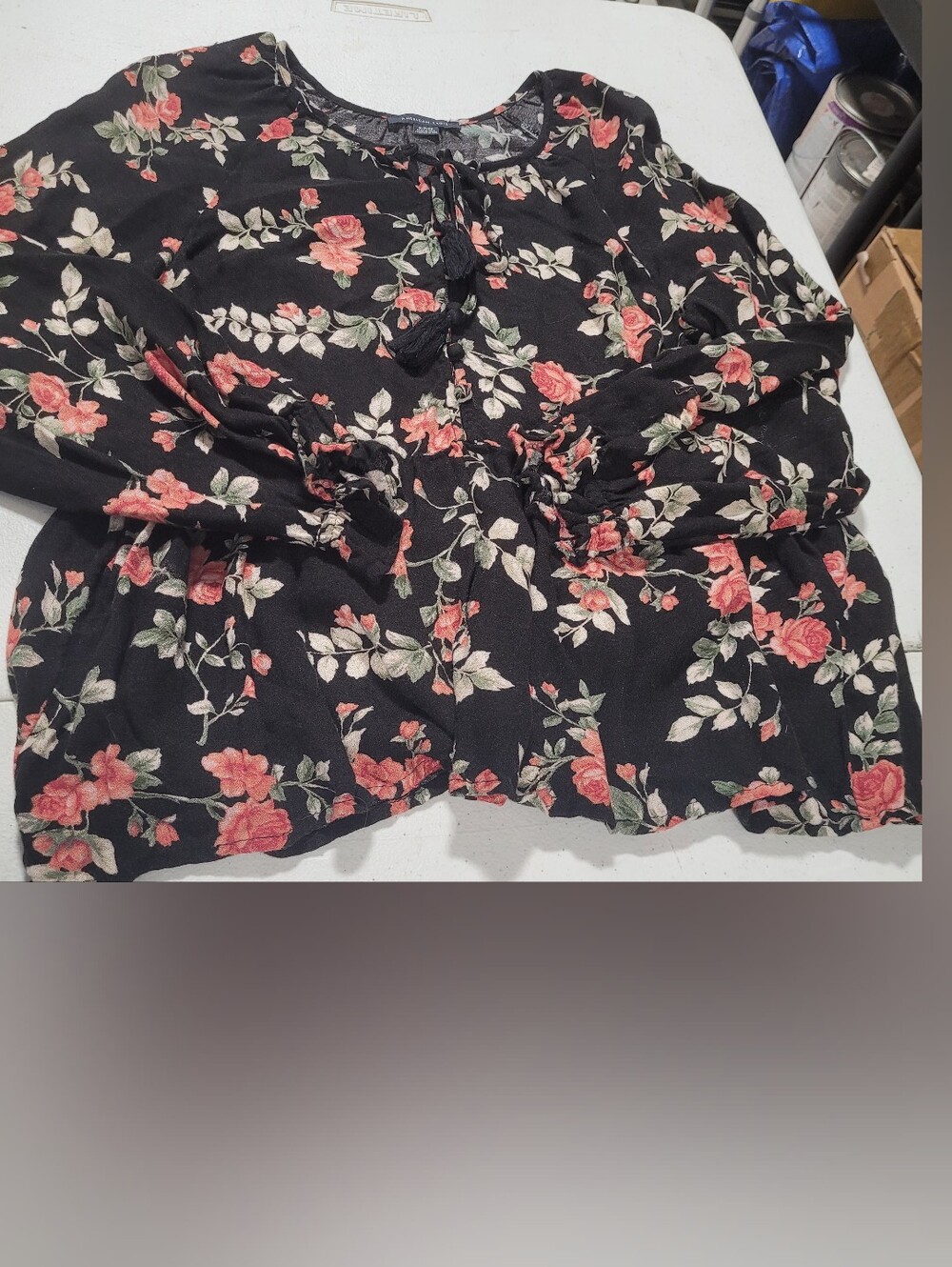 American Eagle Outfitters Black Floral Peasant Blouse